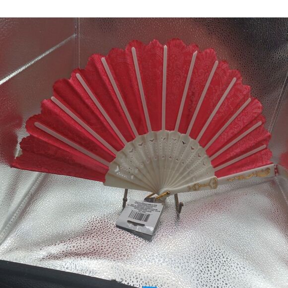 Bronzing Flower Pattern Folding Fan Chinese Style Silky Fan Accessories Rose Red - Picture 3 of 3